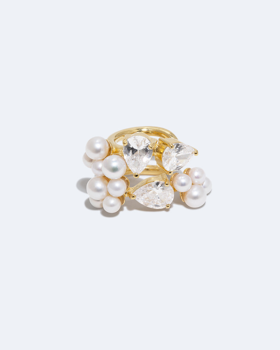 The Breaths That We Dare to Take - Pearl and Zirconia Recycled Gold Vermeil Ear Cuff