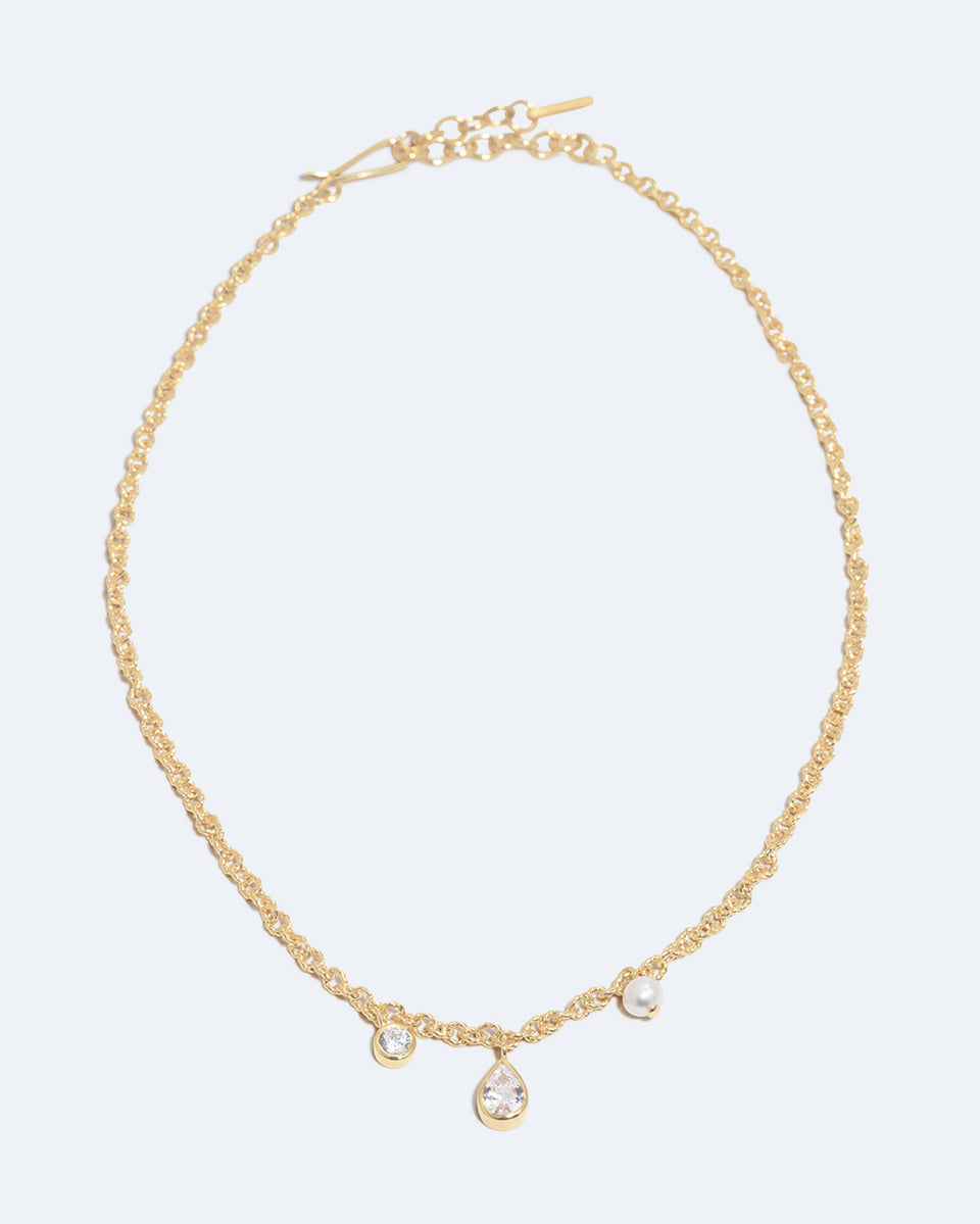 Z76 - Collier en Vermeil Or Recyclé avec Perles et Zircons