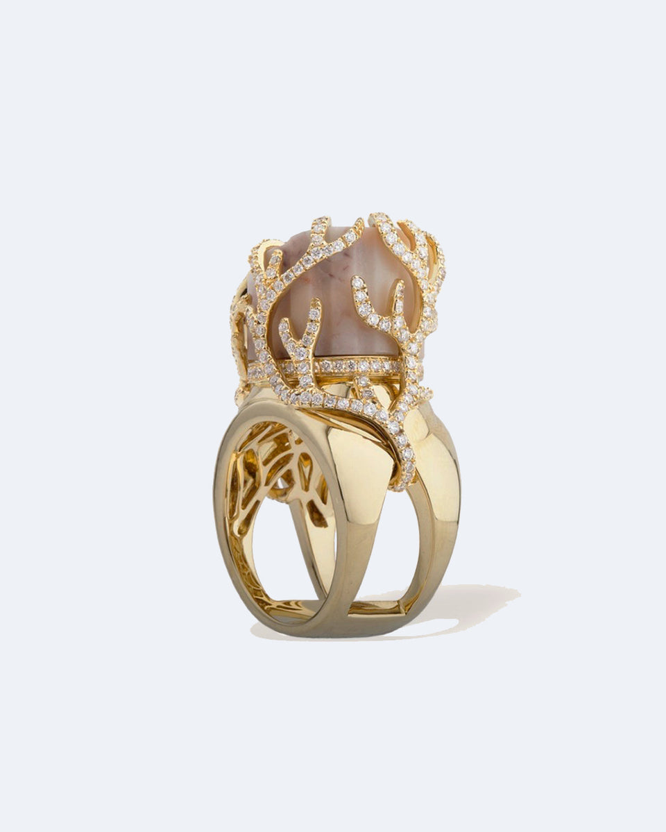 La Mort de Sophocle - Bague en Or Jaune 18 Carats, Marbre et Diamants