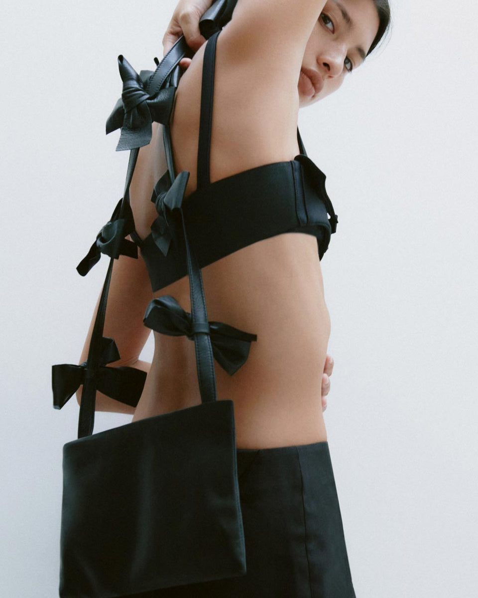 The Bows II - Black Crossbody Shoulder Bag w/Bows