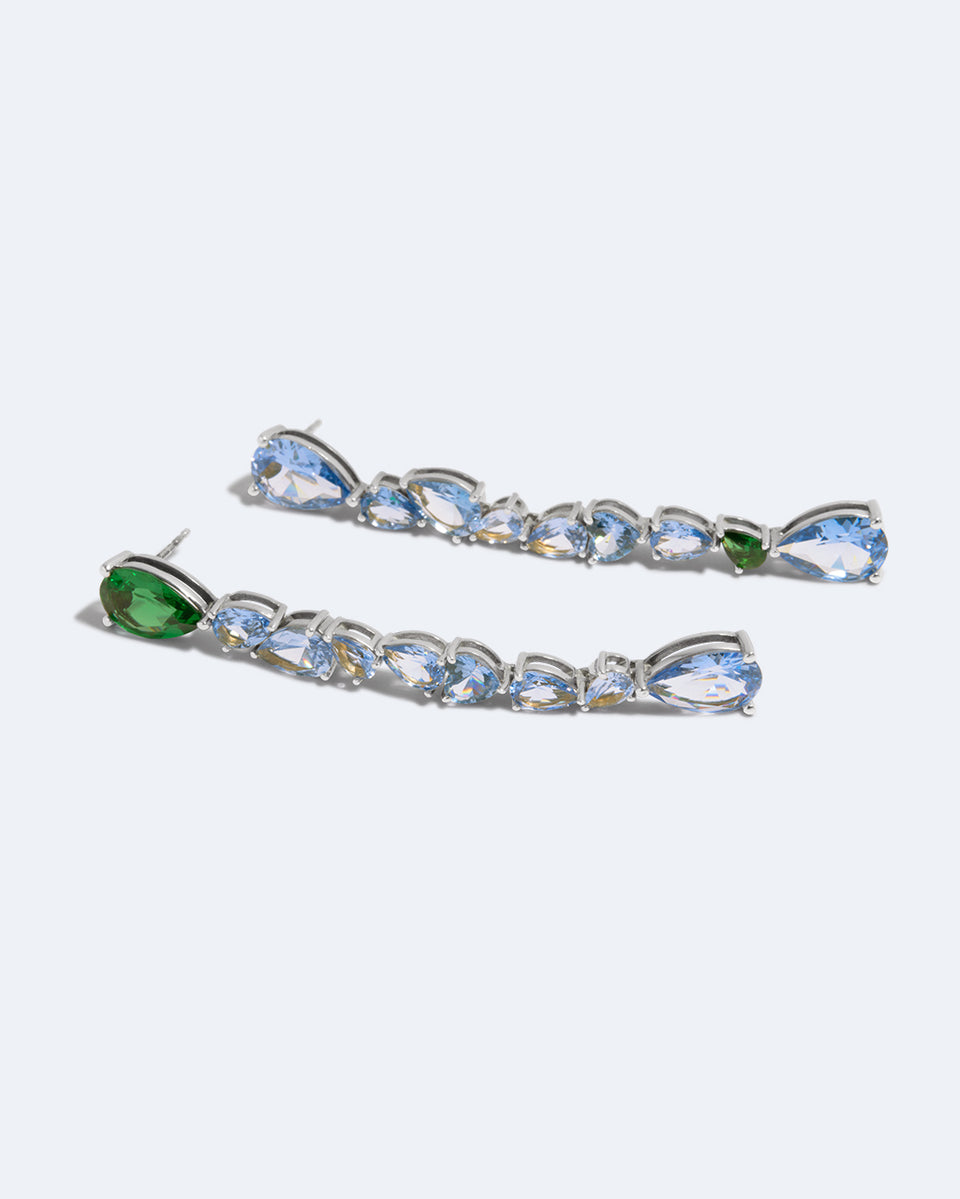 Bolt from the Blue - Emerald Zirconia and Synthetic Blue Spinel Recycled Silver Earrings