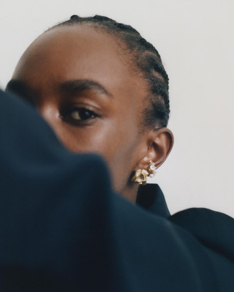 Chasing Shadows - Pearl and Zirconia Recycled Gold Vermeil Ear Cuff