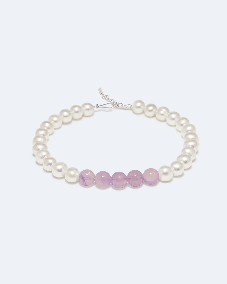 So Far So Good - Bracelet plaqué platine perles de jade lilas