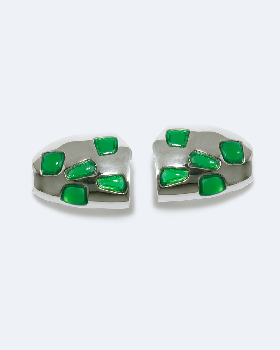 R2280 - Boucles d'oreilles en résine verte et plaqué argent