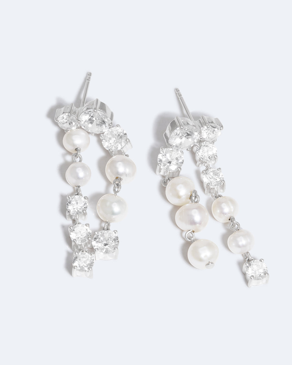 In Search of Lost Time - Pearl and Zirconia Silver Earrings