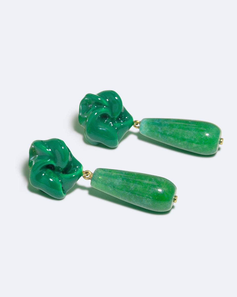 Les Profondeurs du Temps - Boucles d'oreilles en Vermeil Or Recyclé, Calcédoine et Émail