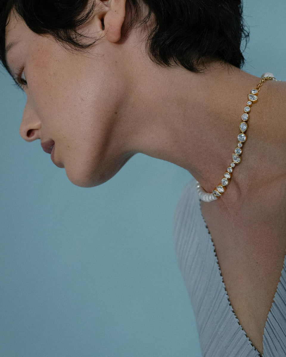 The Temporal Anomaly - Pearl and Zirconia Gold Vermeil Necklace