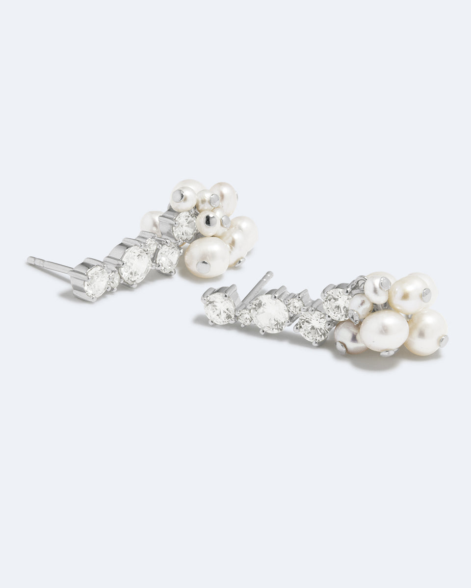 A Slow Unravelling - Pearl and Zirconia Recycled Silver Earrings