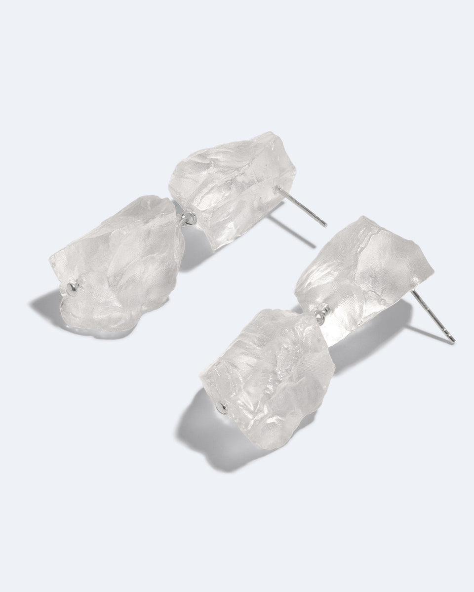 H93 - Boucles d'oreilles en résine transparente et argent recyclé