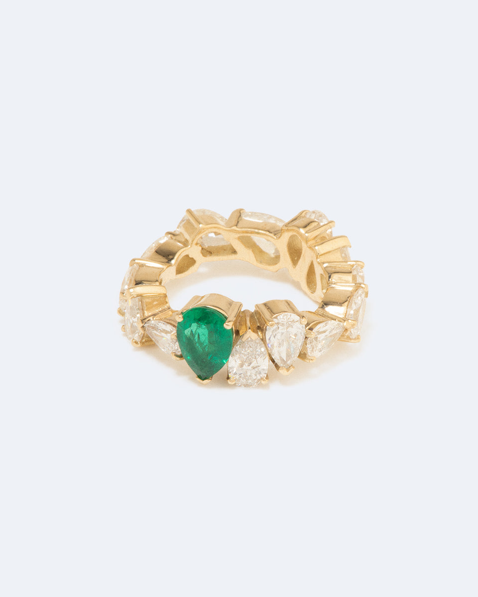 L'Océan de la Nuit - Bague en Or Jaune 18 Carats, Diamants et Émeraudes
