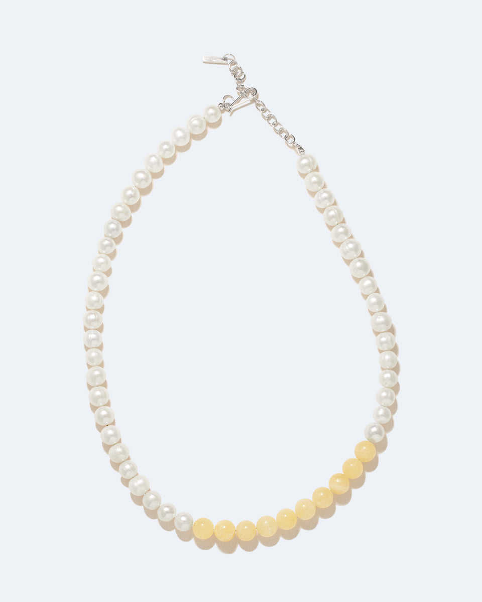 Jusqu'ici tout va bien - Collier plaqué platine perle et perles de jade jaune