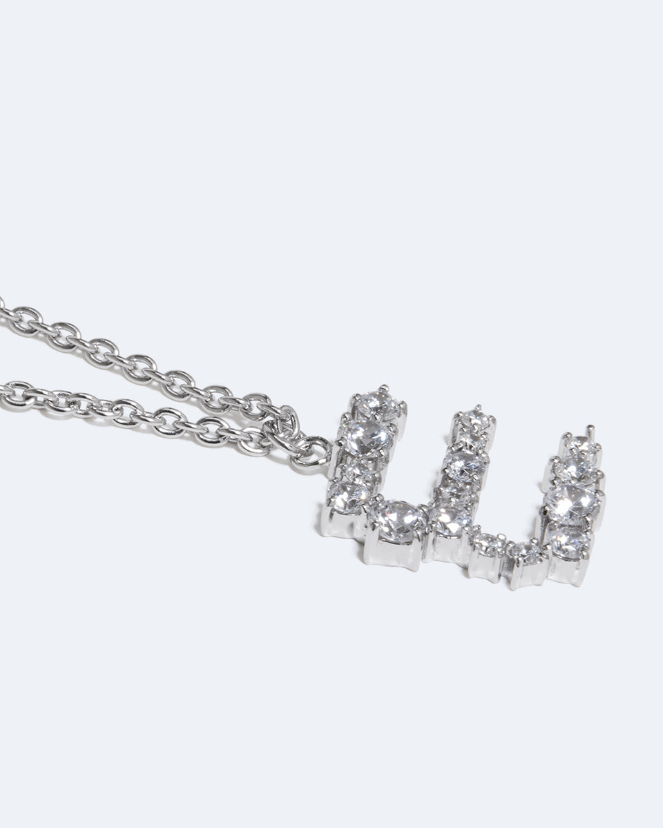 Pendentif Glitchy E en oxyde de zirconium et plaqué rhodium