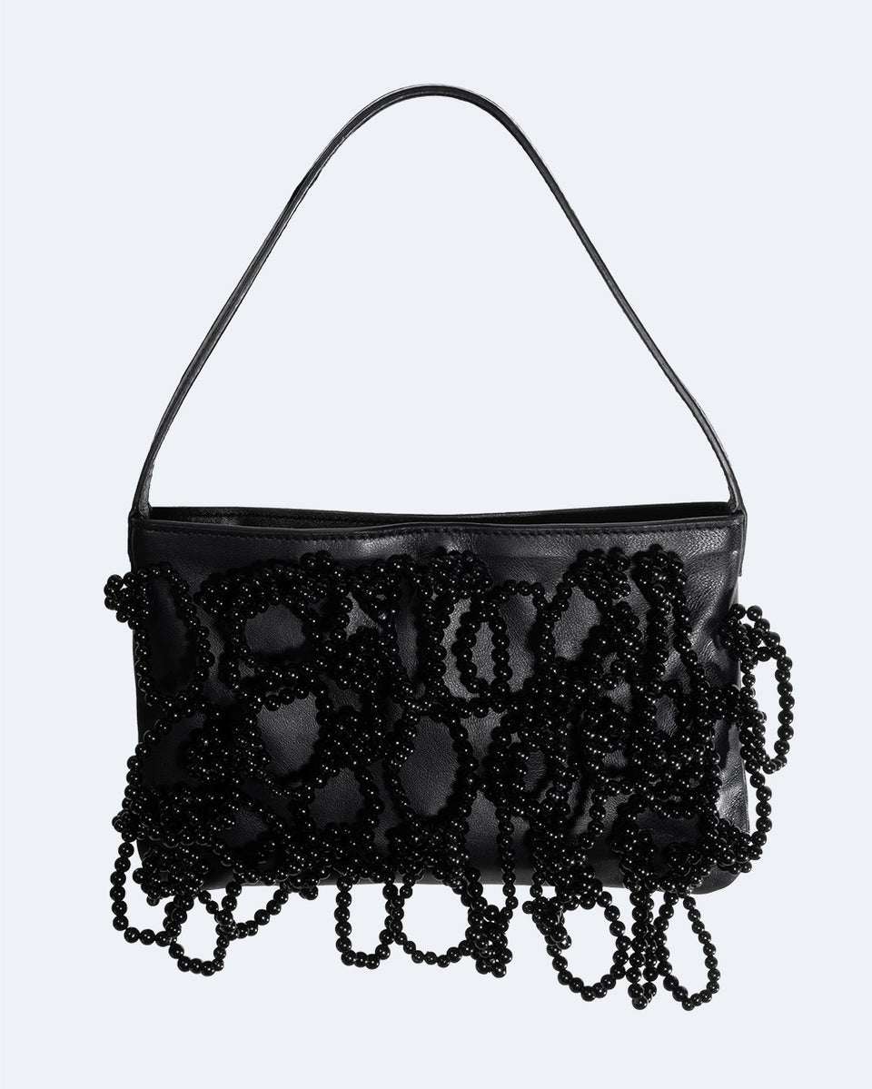 Le Sac à Main Perle Nacrée - Perles et Cuir Noir