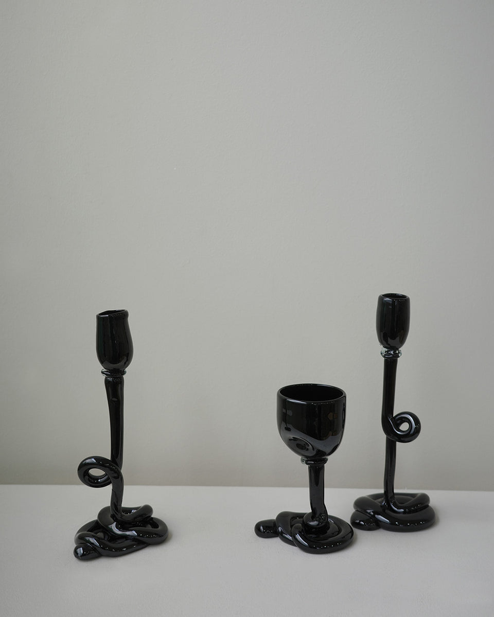 Thaw - Recycled Glass Candlestick in Black