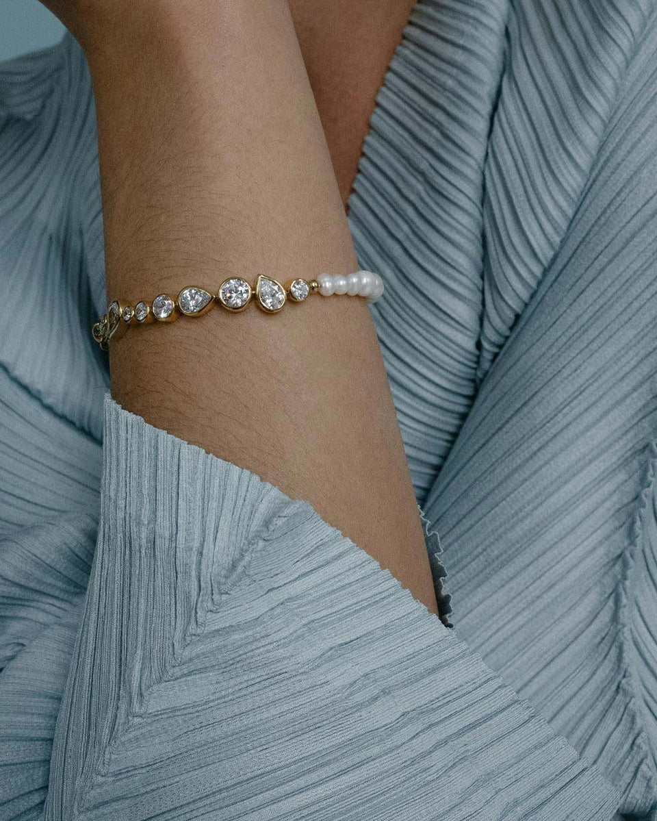 Glitch - Pearl and Zirconia Gold Vermeil Bracelet