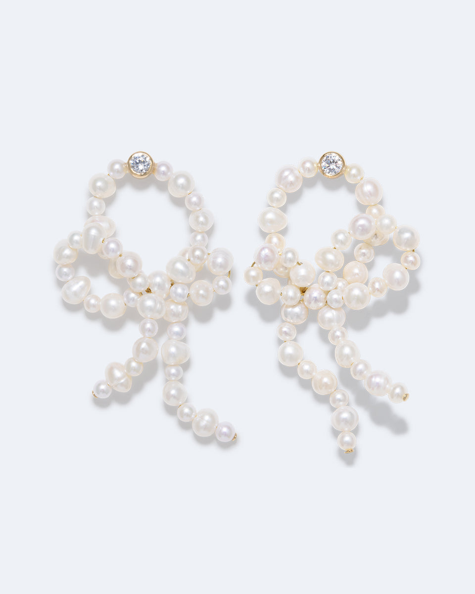 Boucles d'oreilles en vermeil or, perles et zircons « Loop-the-Loop »
