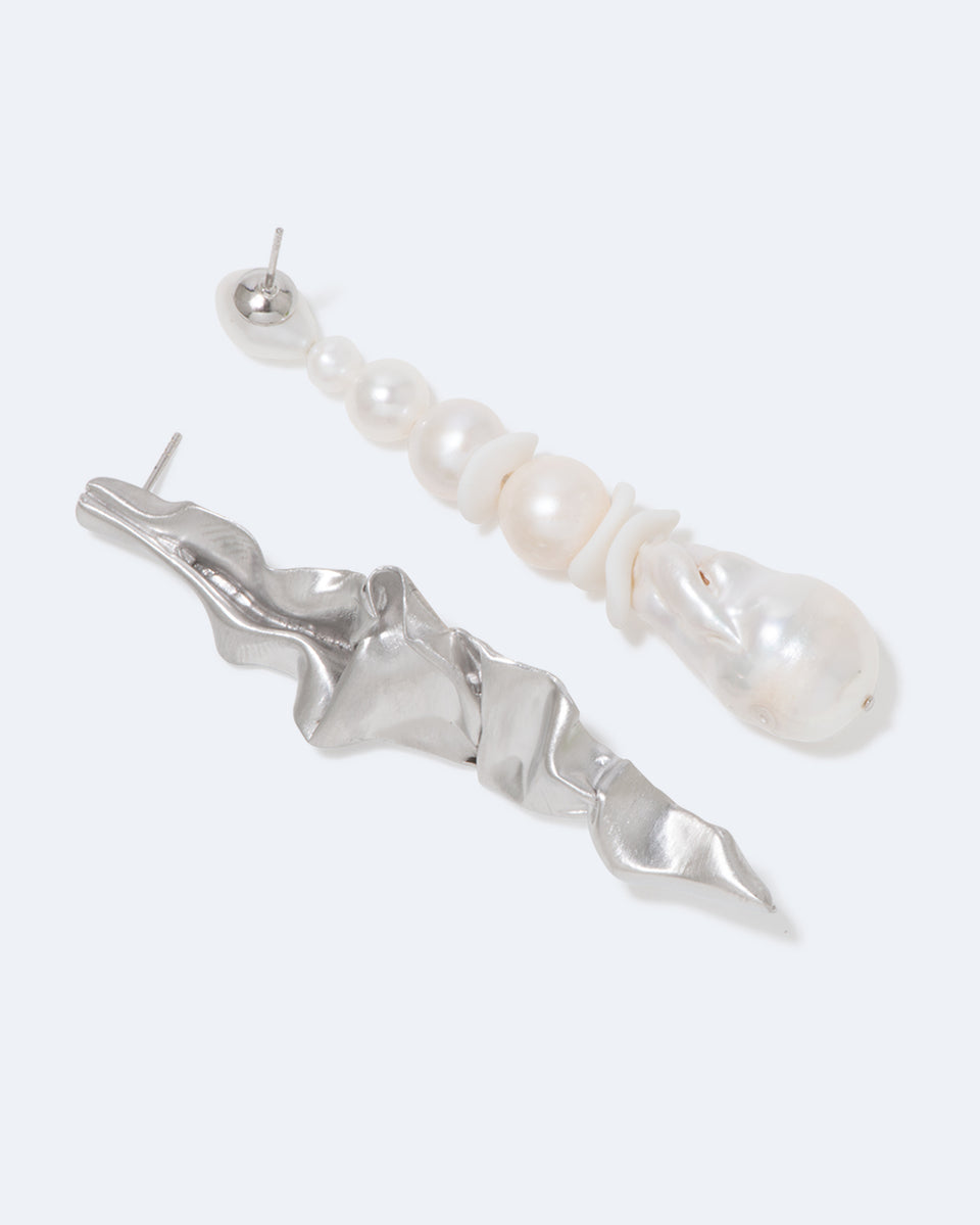 Crumple - Pearl and Ceramic Recycled Silver Earrings