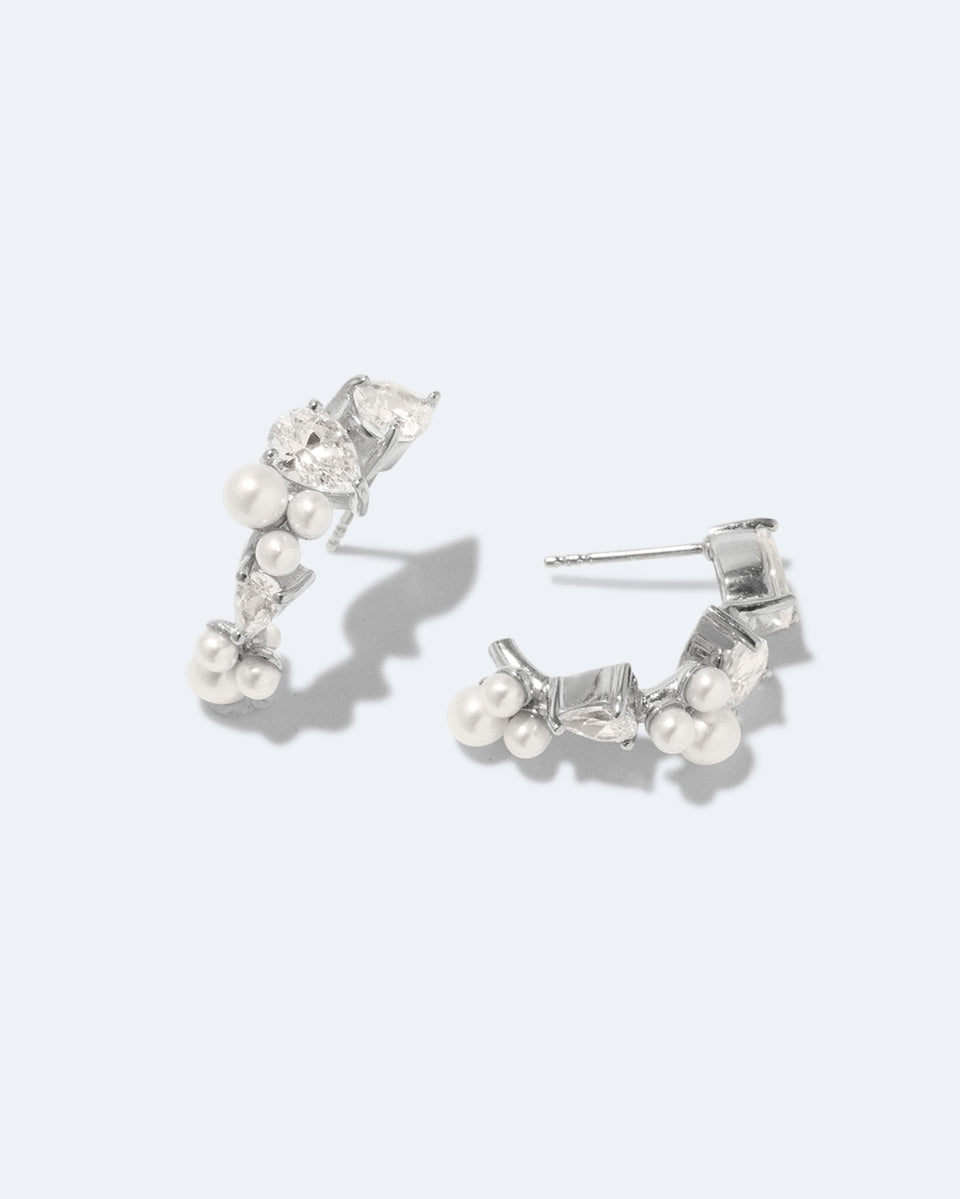Chasing Shadows - Pearl and Zirconia Recycled Silver Earrings