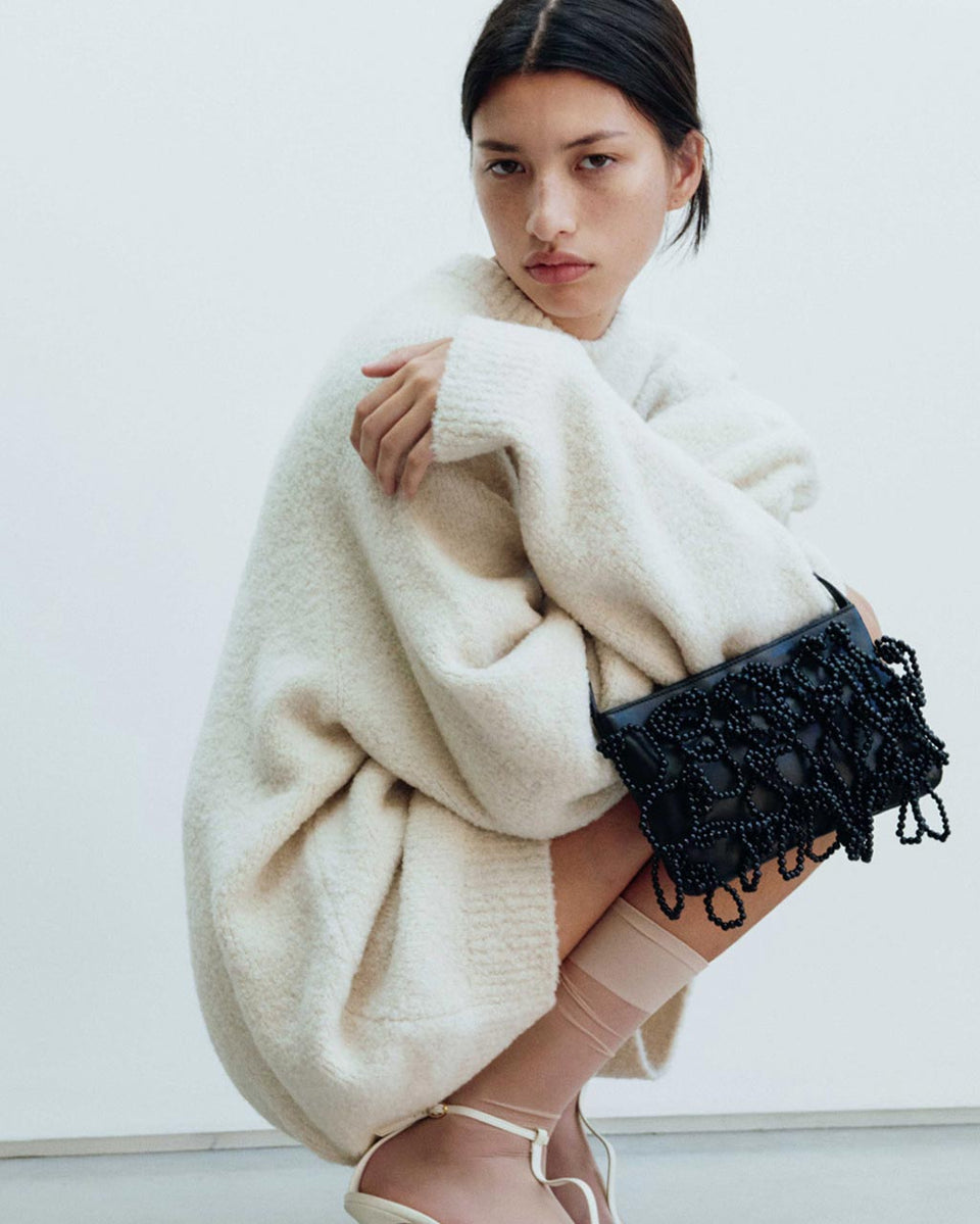 Le Sac à Main Perle Nacrée - Perles et Cuir Noir