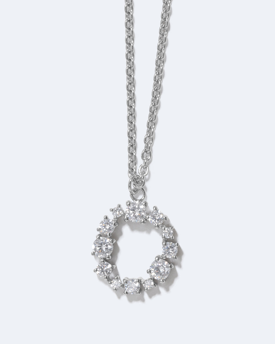 Glitchy O - Cubic Zirconia and Rhodium Plated Pendant