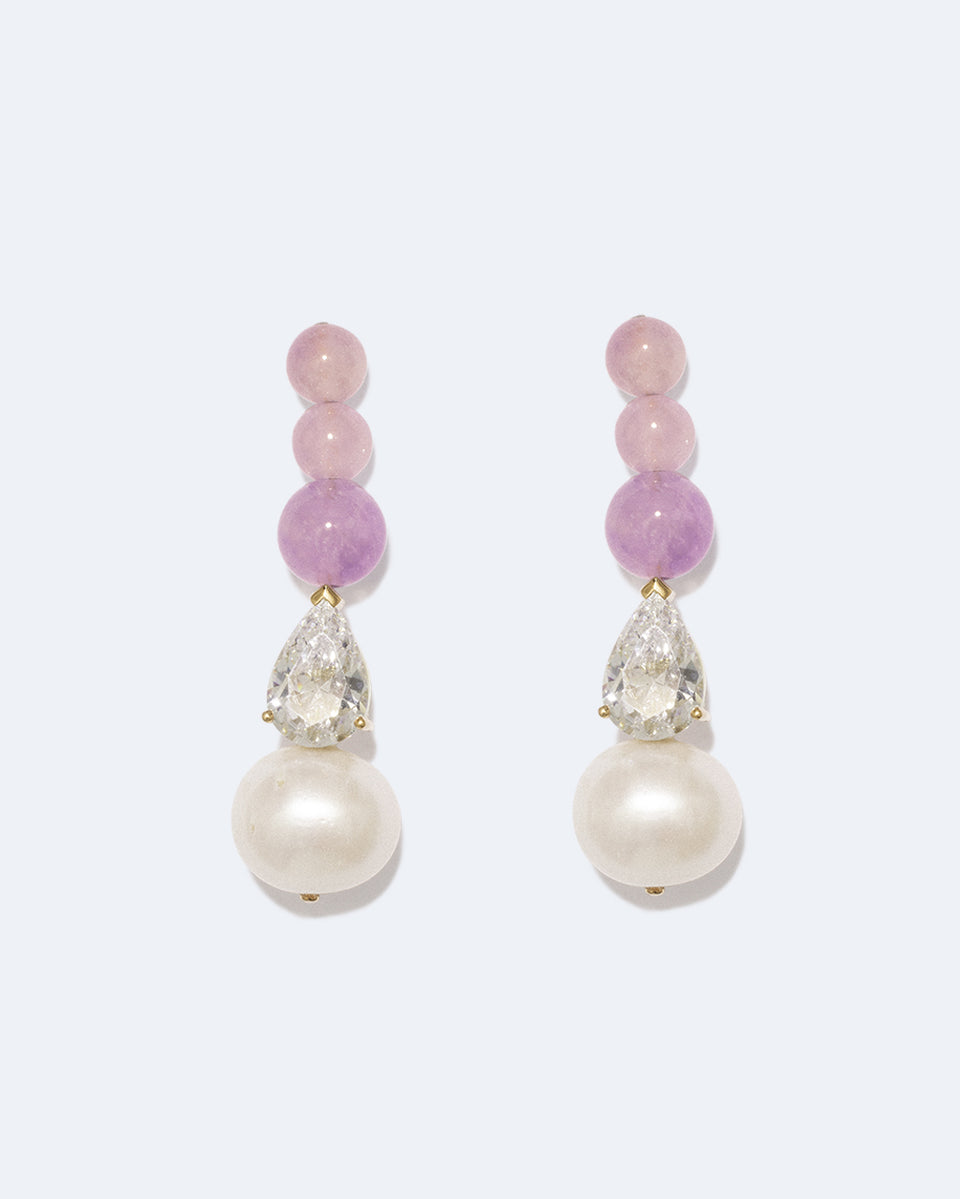 Ballard - Pearl, Zirconia and Jade Bead Gold Vermeil Earrings