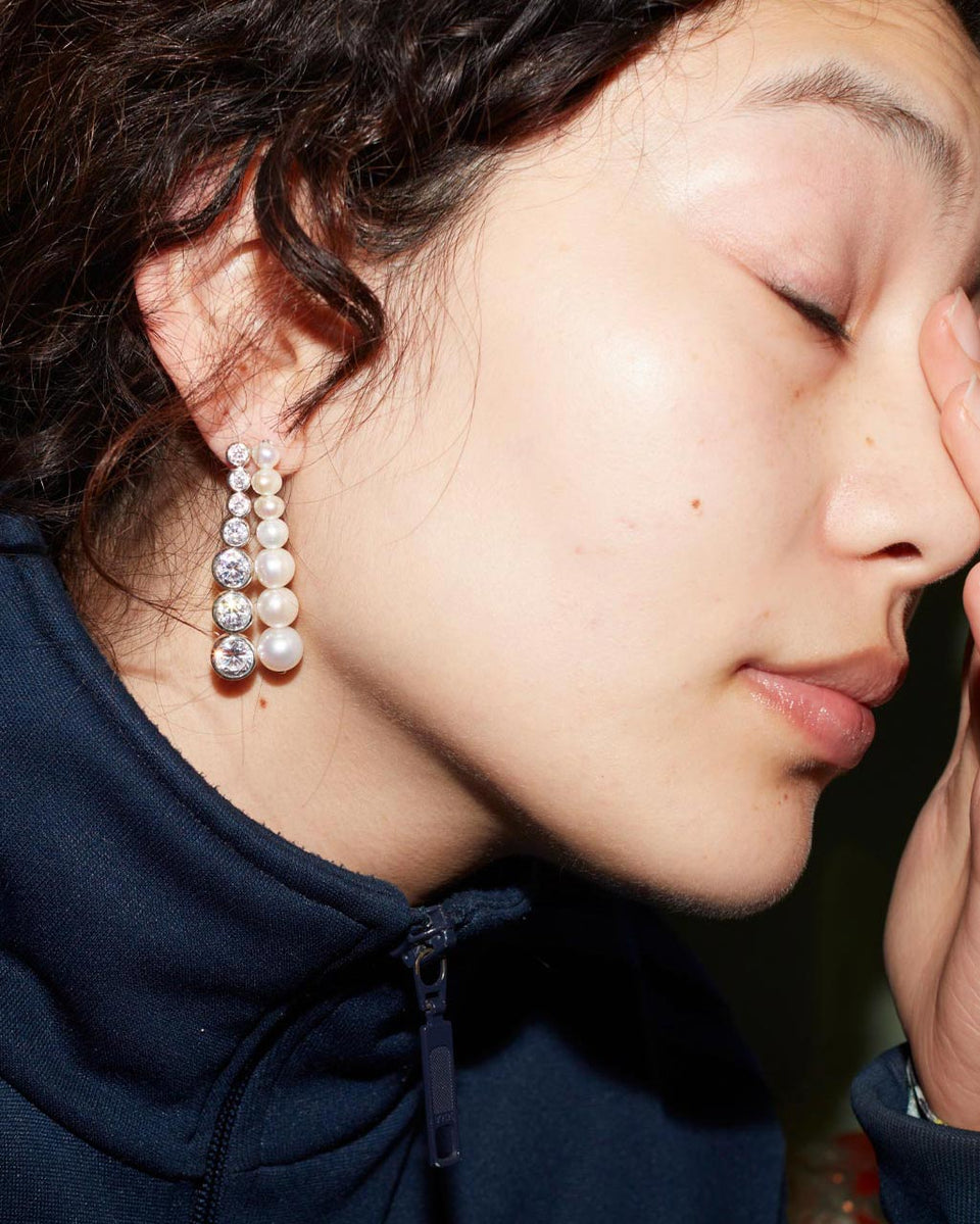 The Mirage - Pearl and Zirconia Recycled Silver Earrings