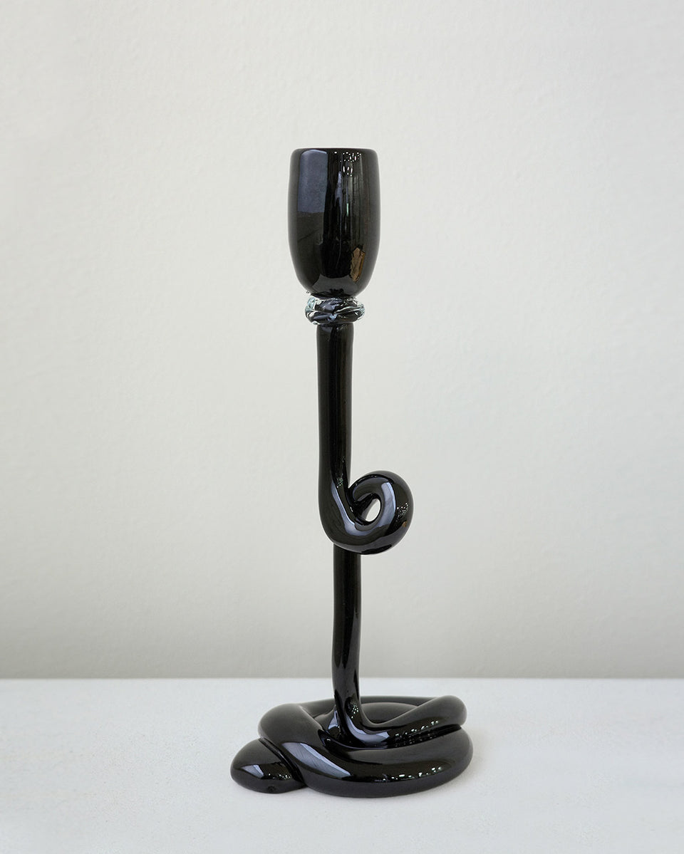Thaw - Recycled Glass Candlestick in Black