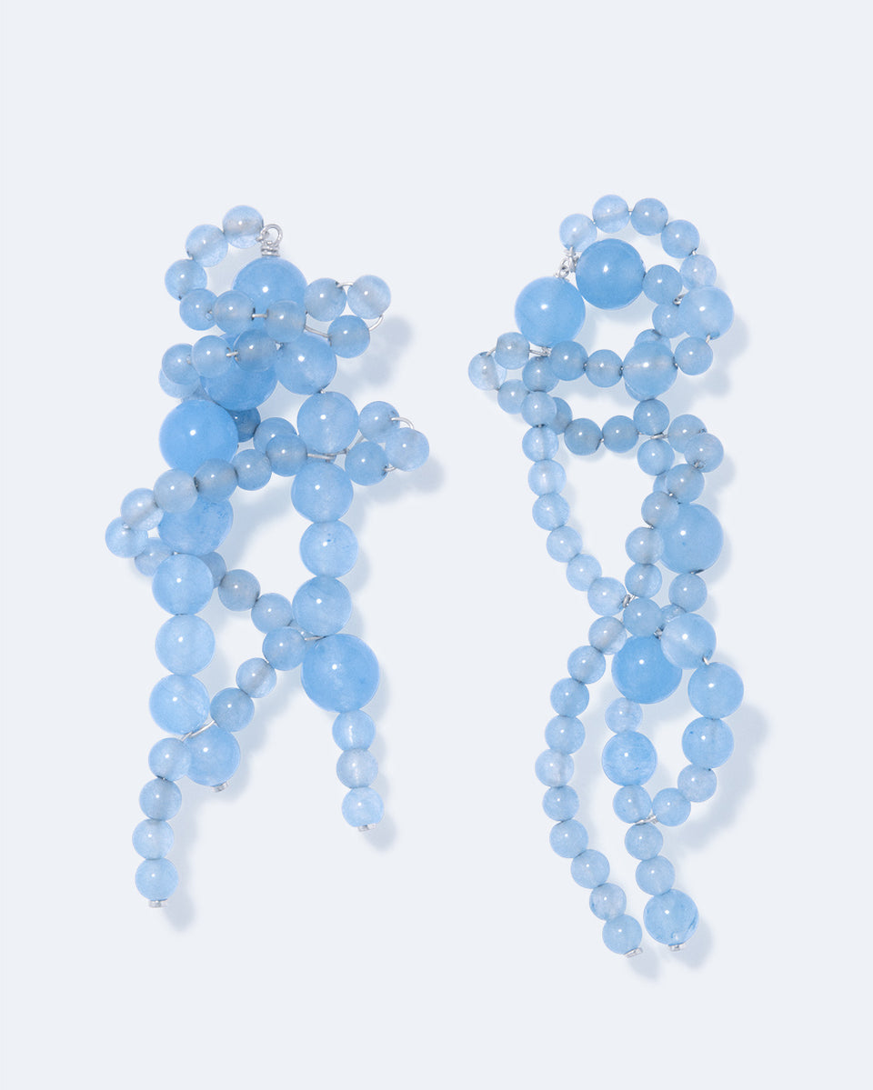H86 - Boucles d'oreilles en agate bleue en dentelle et argent recyclé