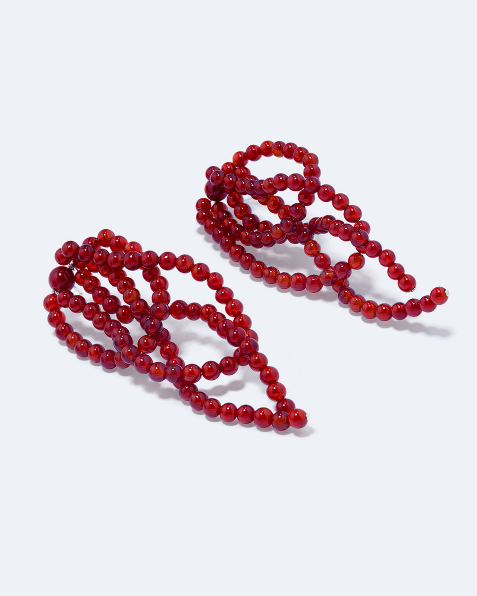 La Toile que Nous Tissons - Boucles d'oreilles en agate dentelle rouge et argent recyclé