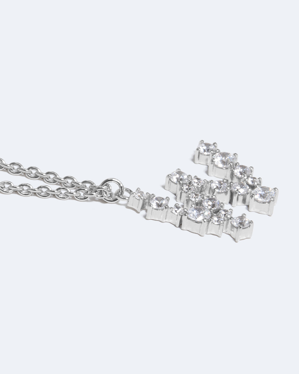Pendentif Glitchy W – Plaqué rhodium et oxyde de zirconium
