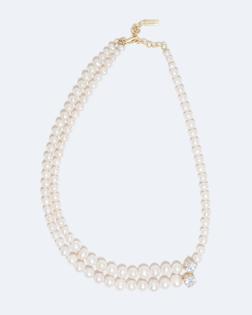 The Light of the Past - Pearl and Zirconia Recycled Gold Vermeil Necklace