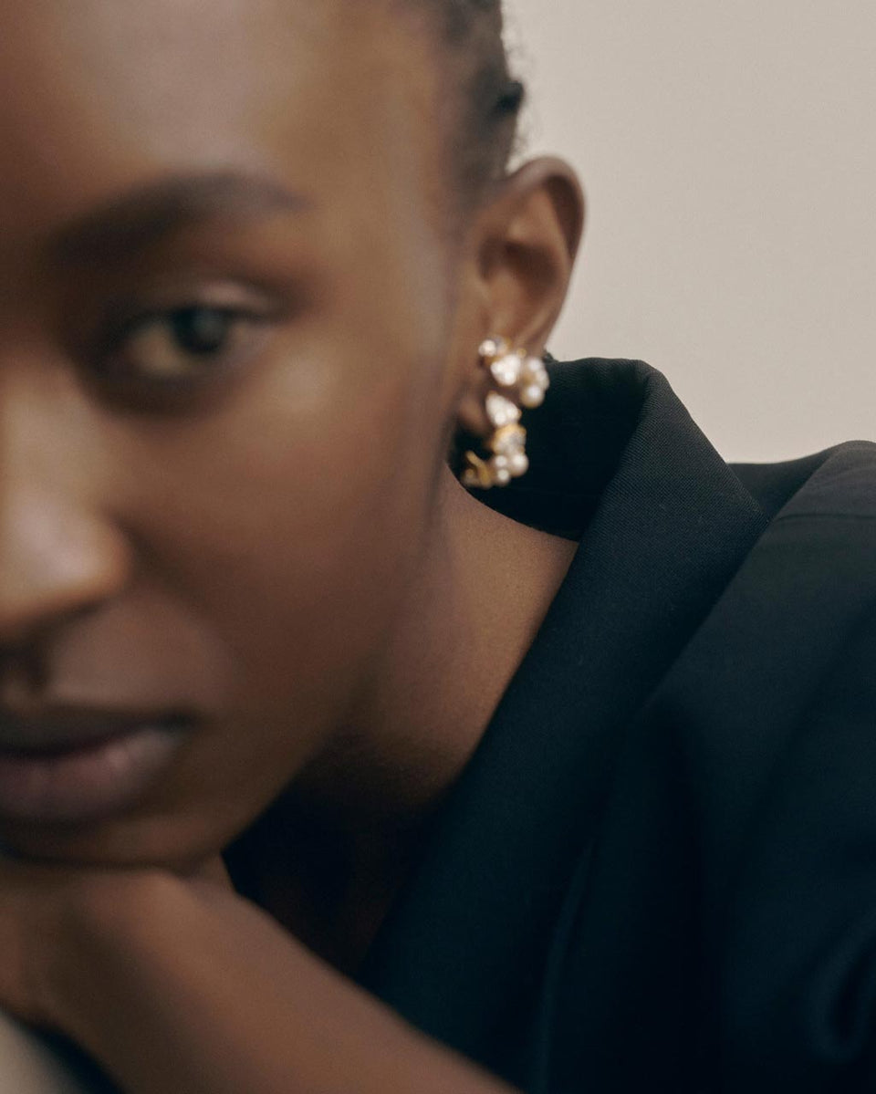 Chasing Shadows - Pearl and Zirconia Recycled Gold Vermeil Ear Cuff