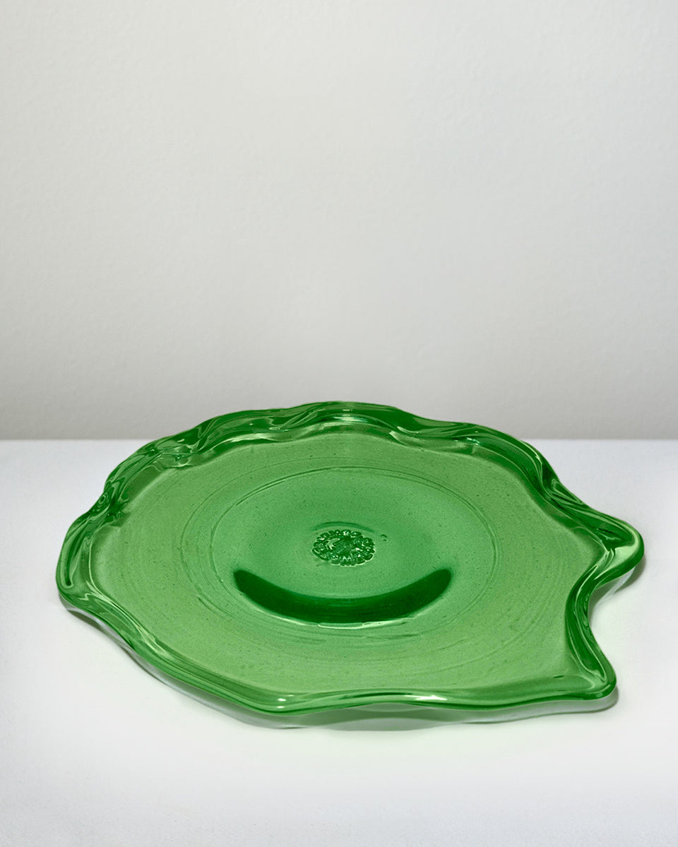 Pond - Large Recycled Glass Serving Plate in Leaf Green
