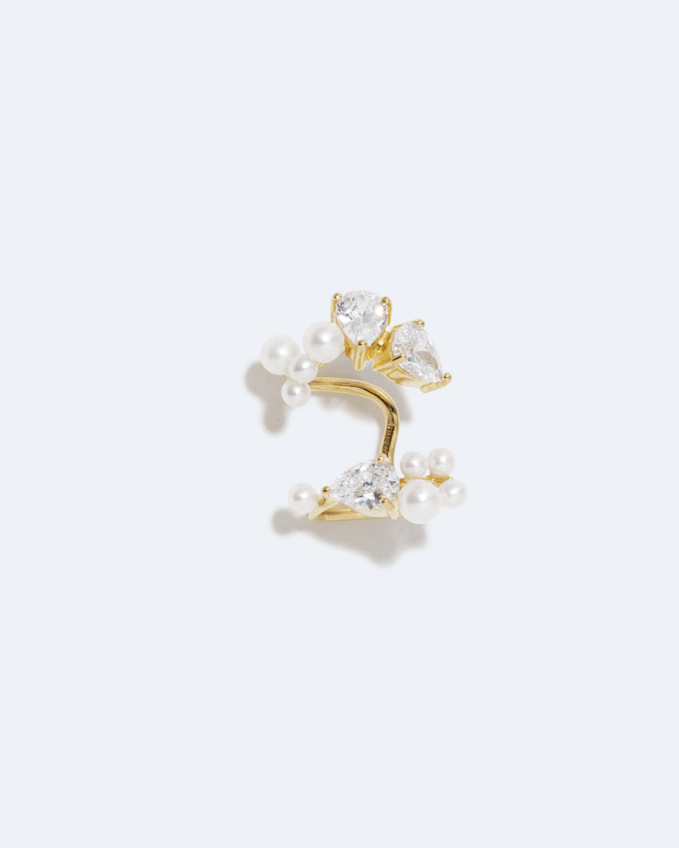 Chasing Shadows III - Pearl and Zirconia Gold Vermeil Ear Cuff