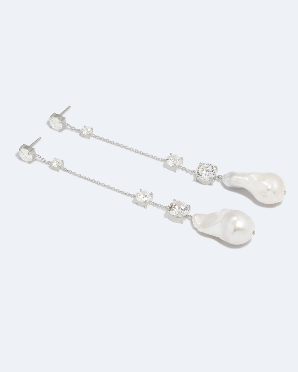 Never Give Up The Ghost - Pearl and Zirconia Recycled Silver Earrings