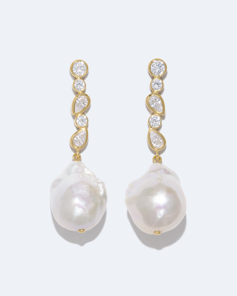 Pitter-Patter – Boucles d'oreilles en Vermeil d'Or Recyclé ornées de Perles et d'Oxyde de Zirconium