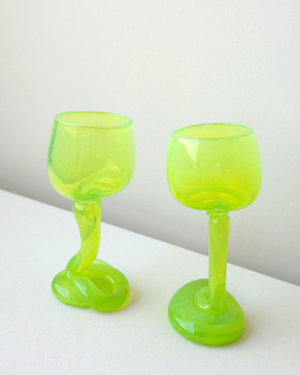 Thaw - Set of 2 Recycled Wine Glass in Acid Green