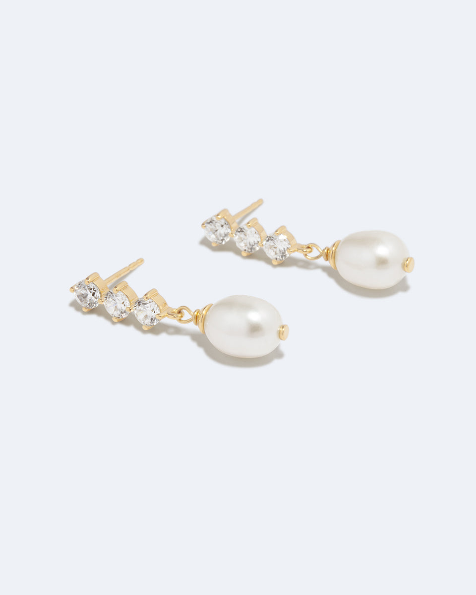 Voyage - Pearl and Zirconia Recycled Gold Vermeil Earrings