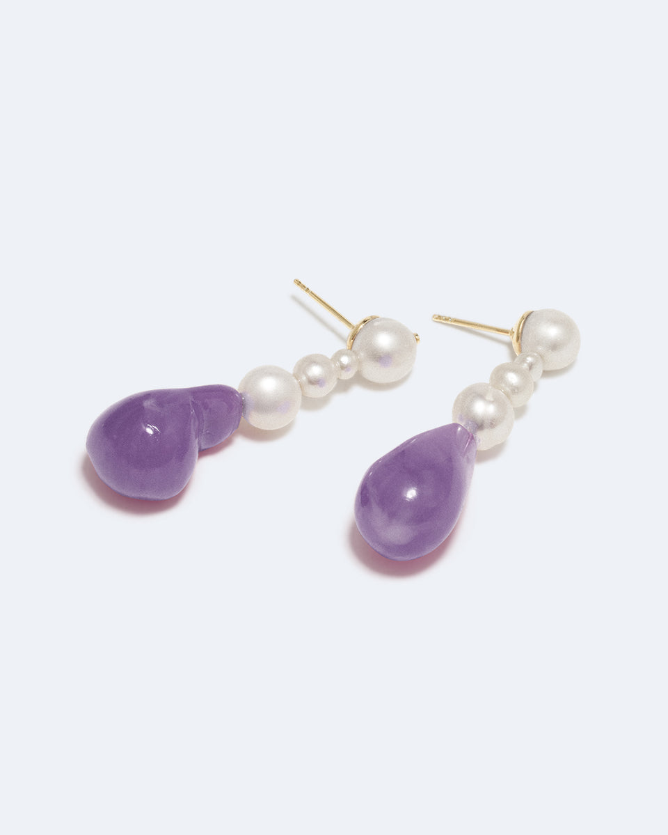 Pluck - Boucles d'oreilles en Vermeil, Résine Bio Perle et Lilas