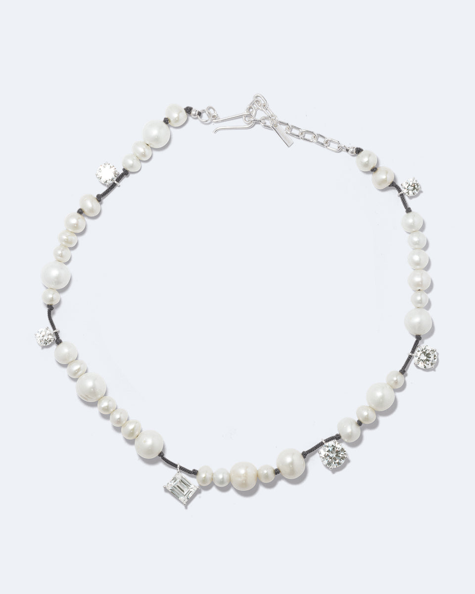 Série de petites perturbations - Collier en argent recyclé perle et zircone
