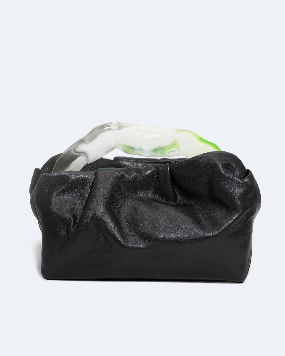 The Lunchbox - Lime Resin and Black Leather Clutch Bag