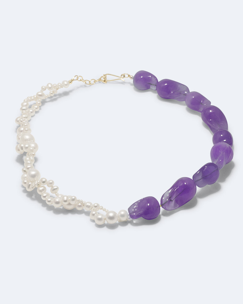Parade of Possibilities II - Pearl and Lilac Bio Resin Gold Plated Necklace