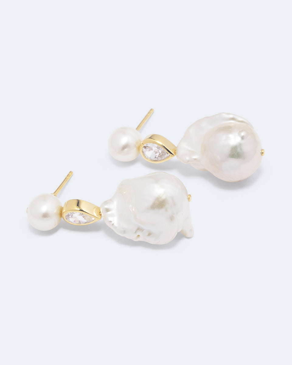 Pulp - Pearl and Zirconia Recycled Gold Vermeil Earrings