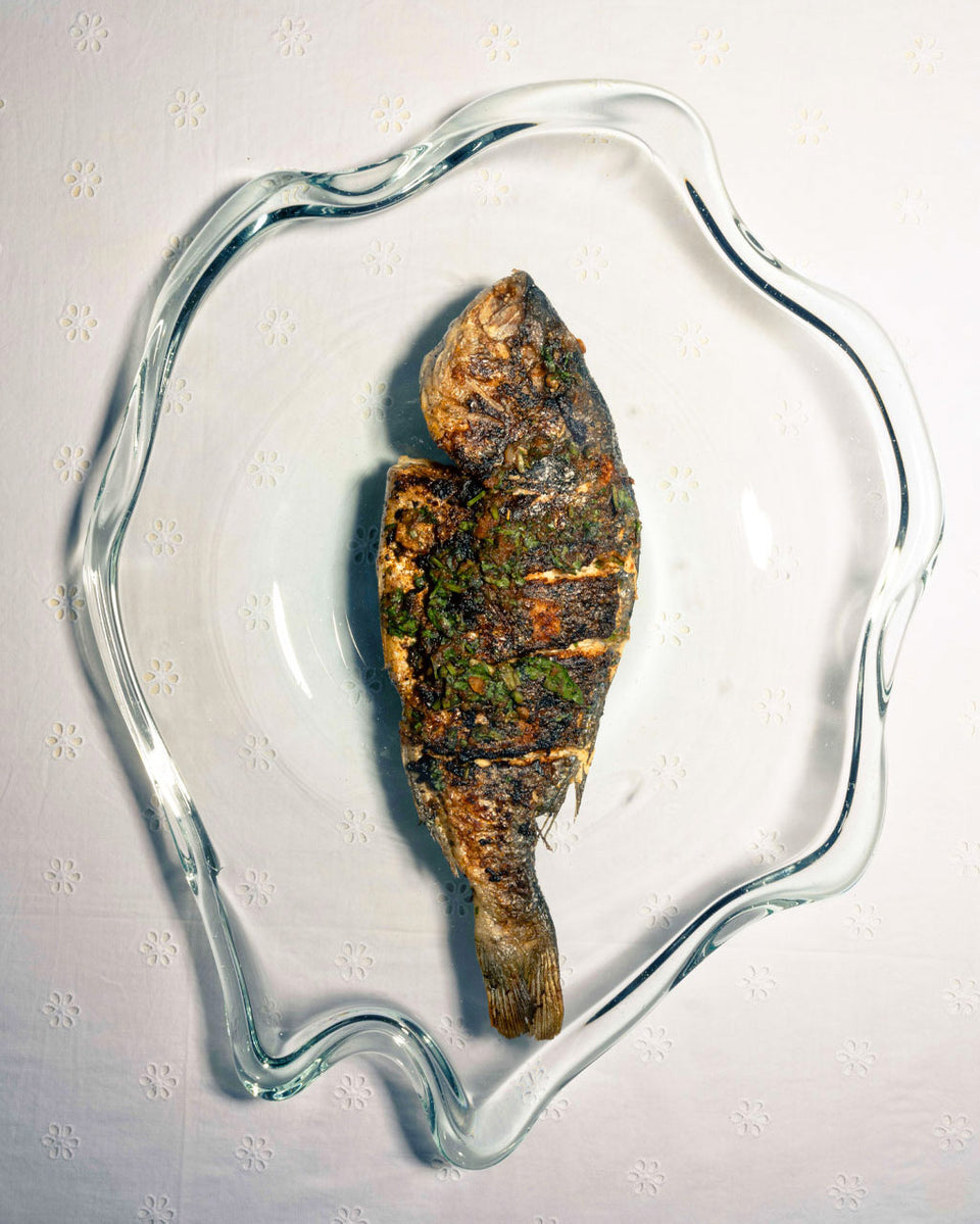 Pond - Large Recycled Glass Serving Plate in Clear