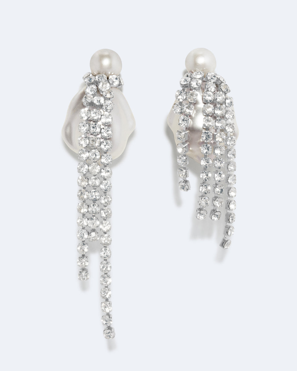 Escape Velocity - Pearl and Rhinestone Rhodium Plated Earrings