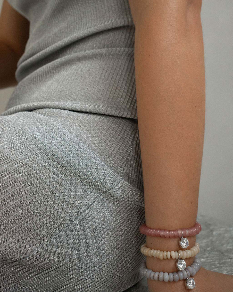 Chutes - Zirconia and Recycled Pink Glass Bead Bracelet