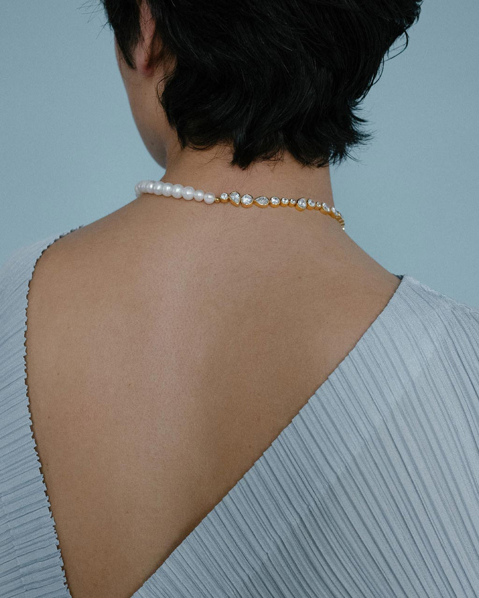 The Temporal Anomaly - Pearl and Zirconia Gold Vermeil Necklace