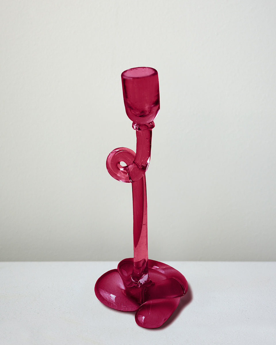 Thaw - Recycled Glass Candlestick in Magenta
