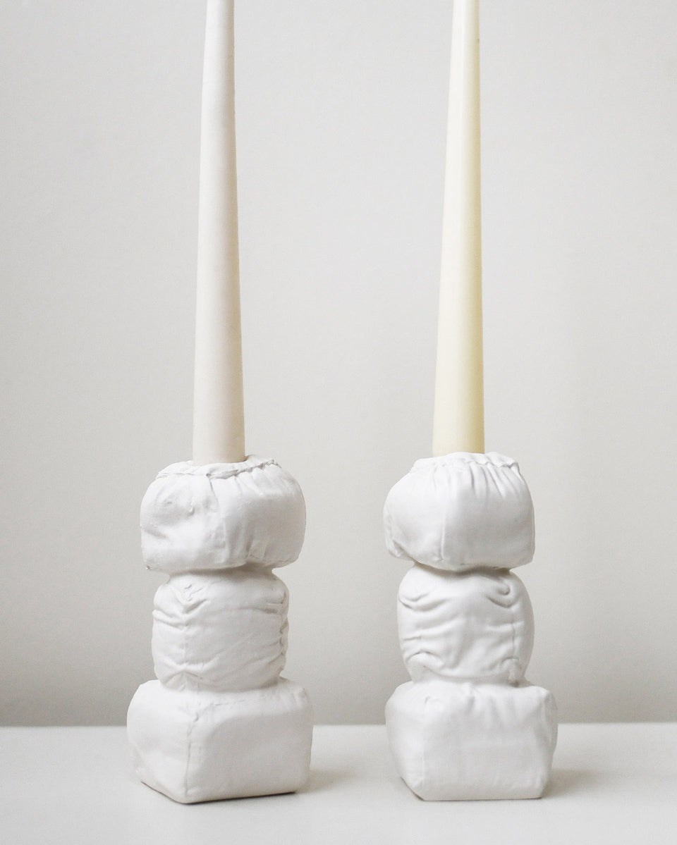 "Stuffed" - Set of 2 Candlesticks in Matte White