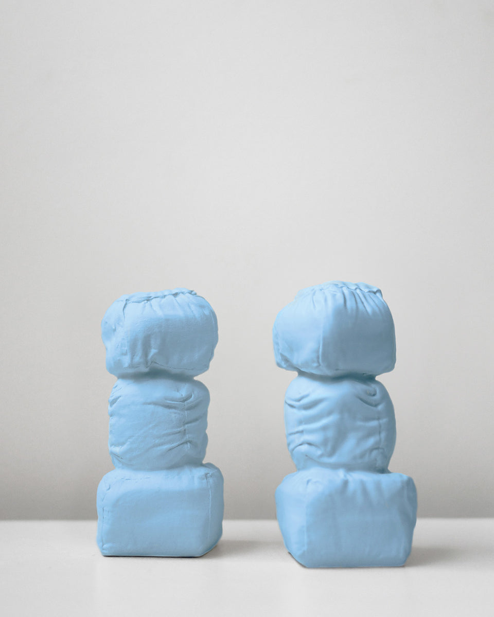 "Stuffed" - Set of 2 Candlesticks in Matte Blue